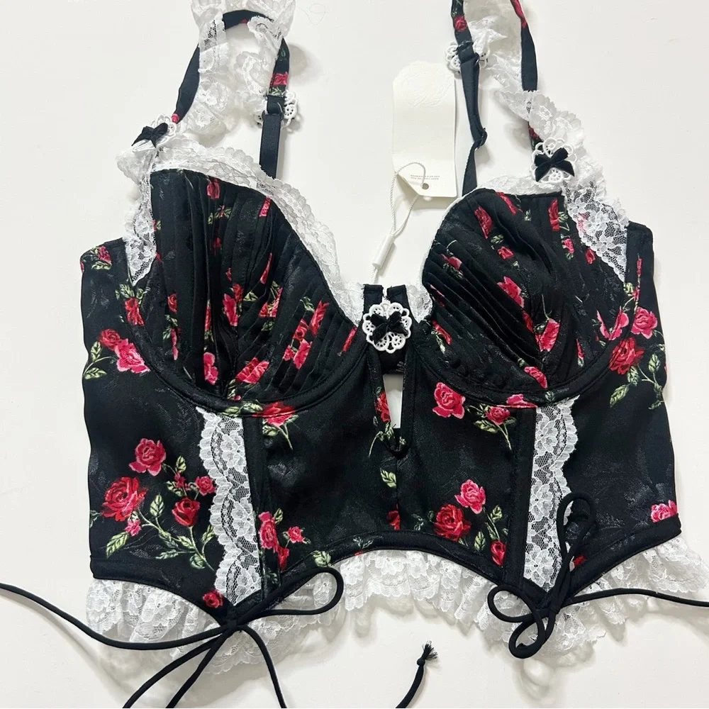For Love And Lemons June Bustier Black with Roses (size Small-DD) - Picture 5 of 8